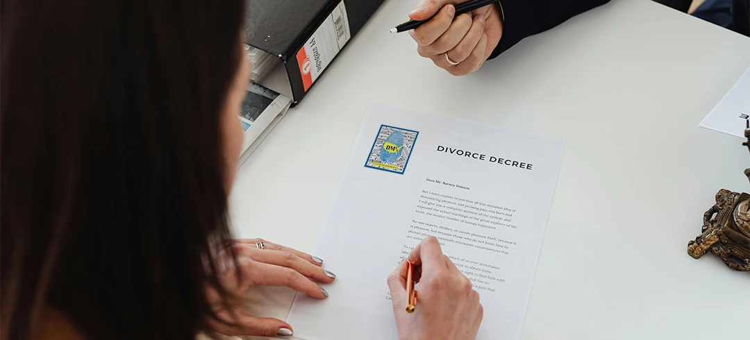 a woman signing a divorce