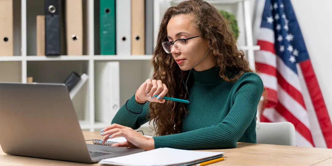 A woman translator in her office